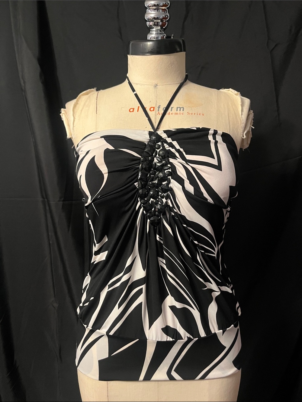 Black & White Strapless Halter Top with Bead Detail